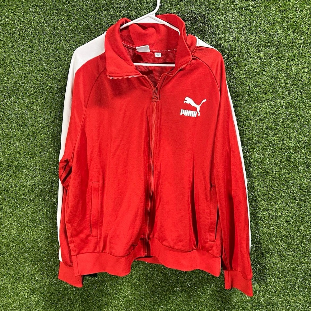 PUMA Red/White Full Zip Colorblock Track Jacket Polyester Men's 2XL